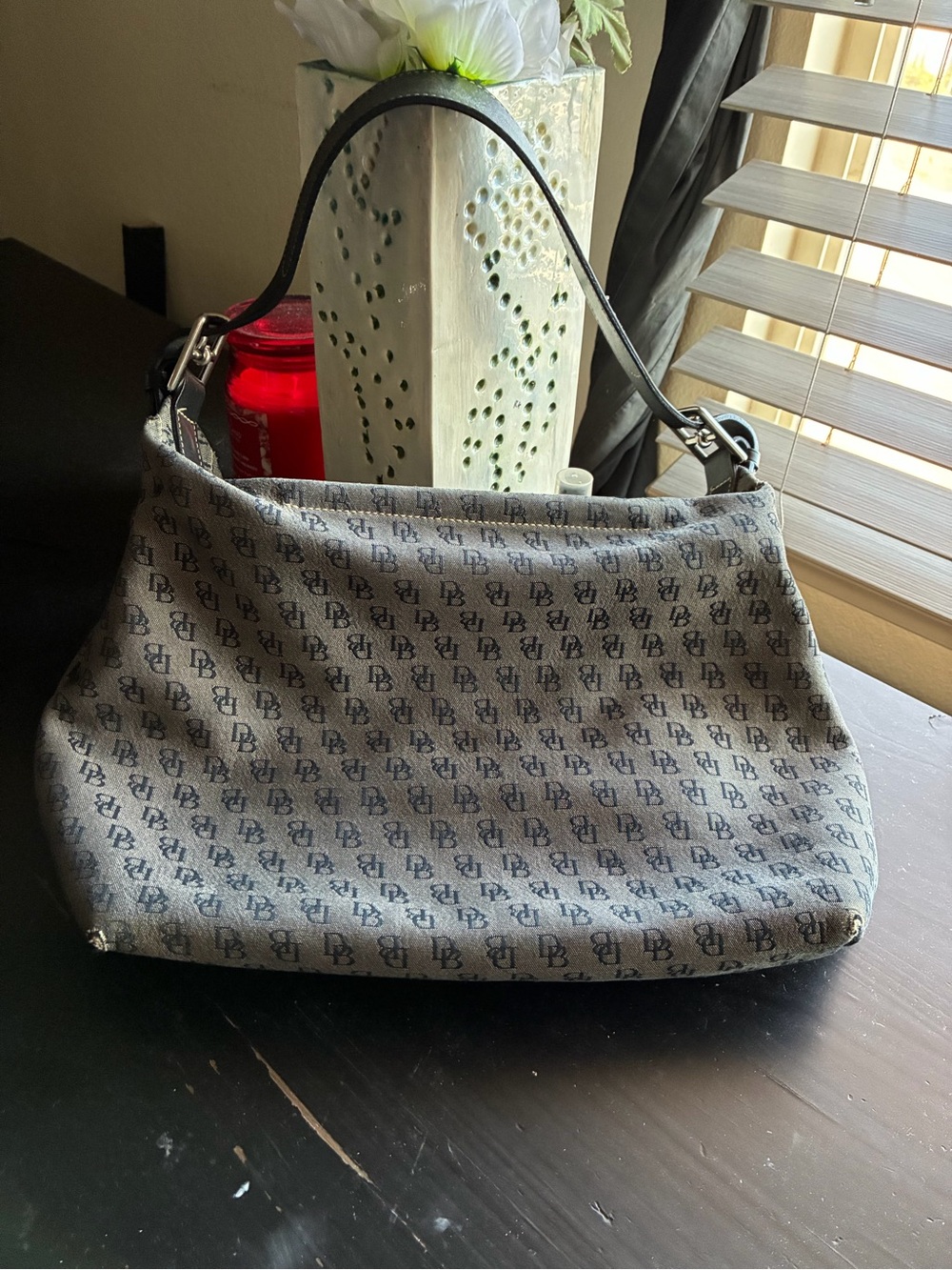 Dooney & Bourke Gray Monogram Shoulder Bag with Black Handle